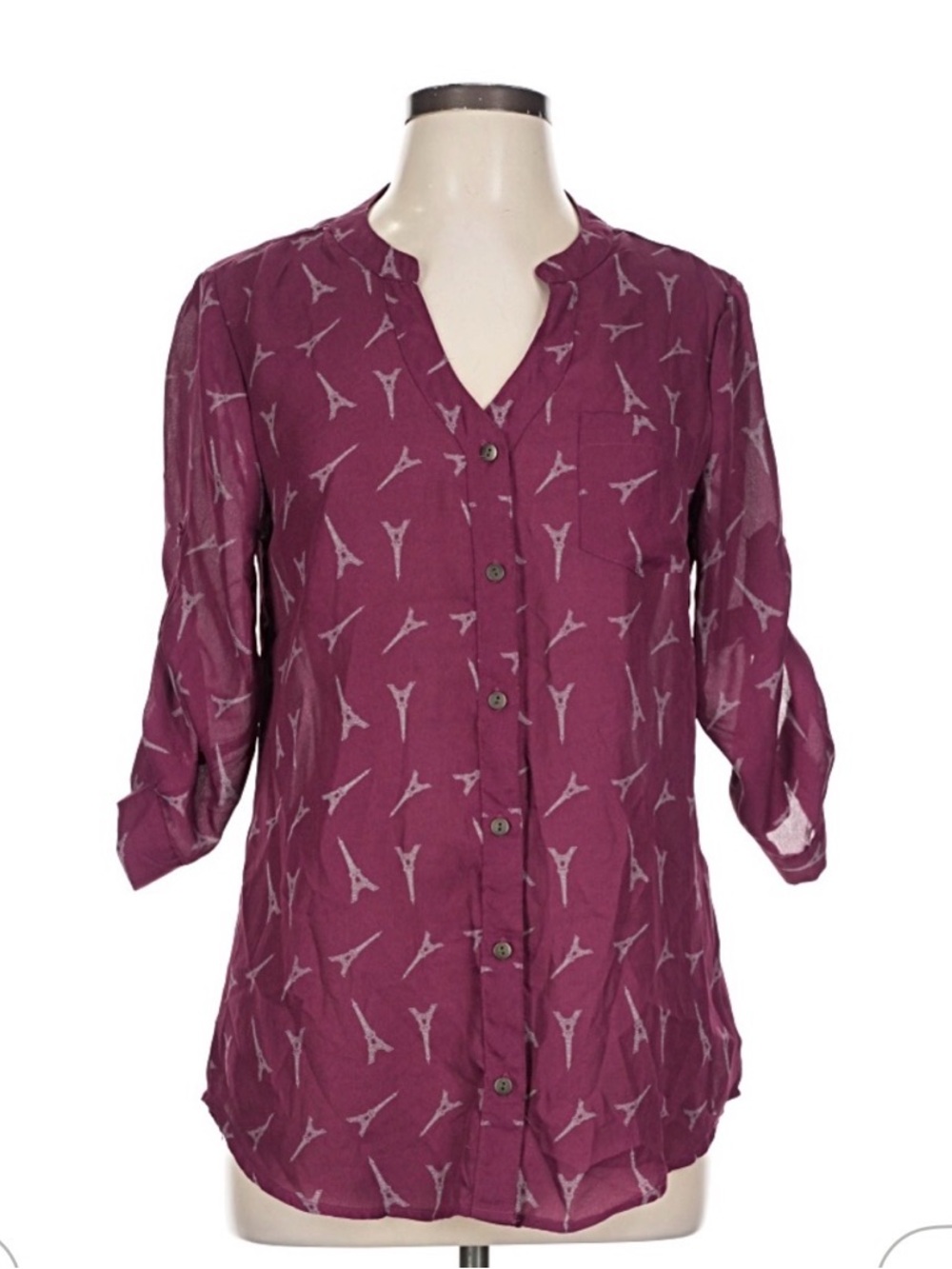 BONGO Plum Eiffel Print Button-Down Shirt